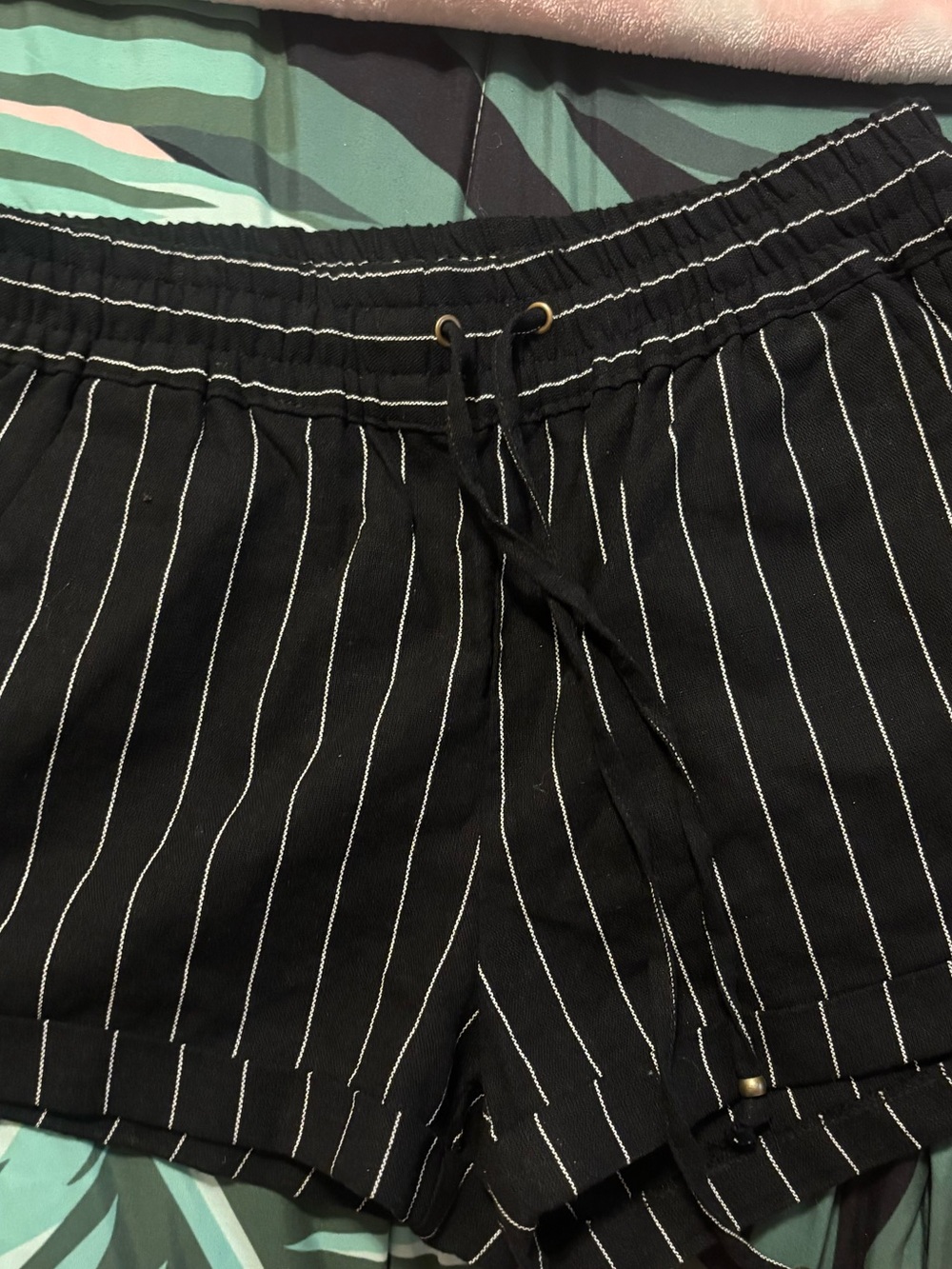 Love Tree Black Pinstripe High-Waist Drawstring Shorts